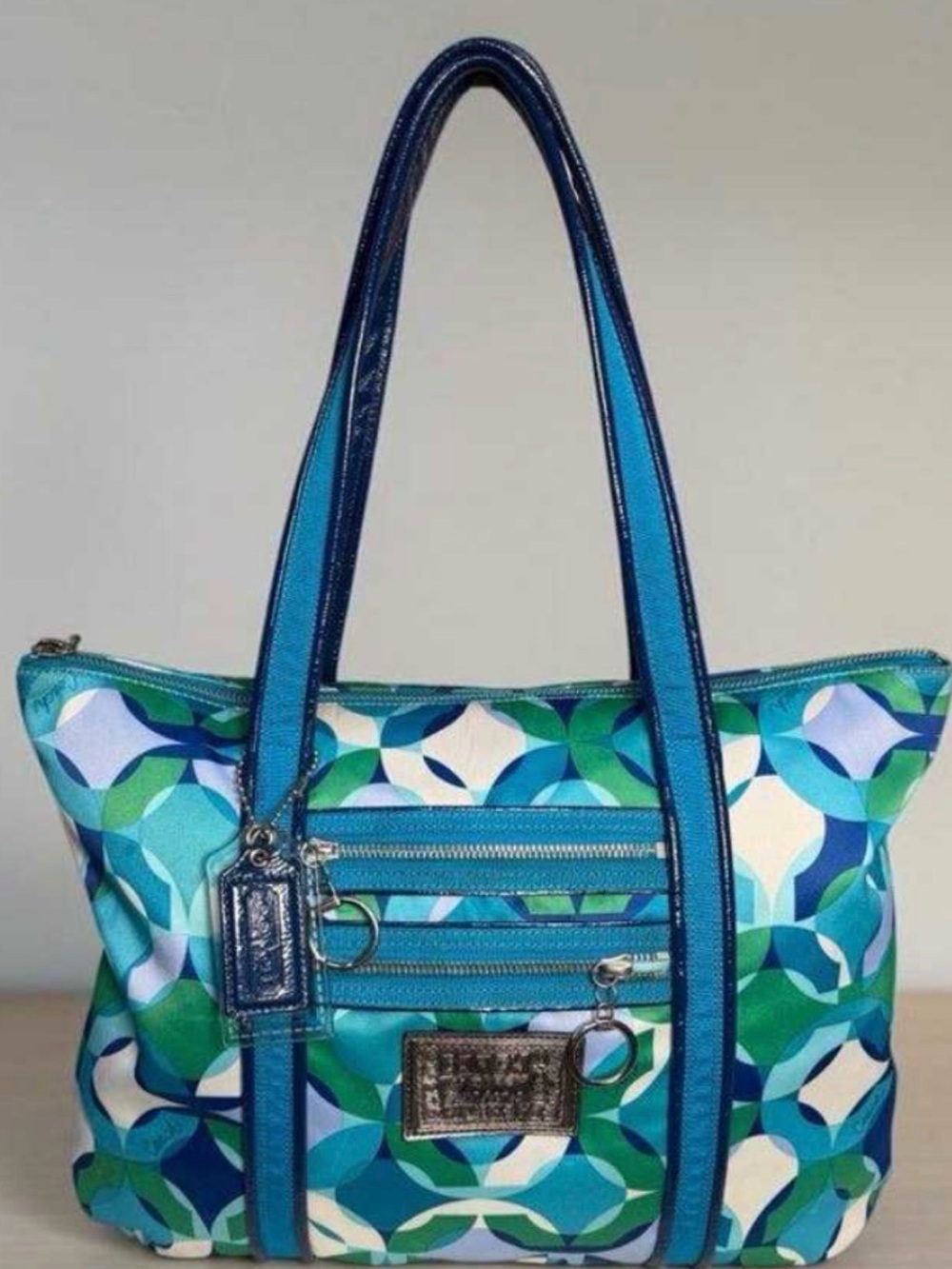 Coach Poppy Kaleidoscope Glam Tote 14747 w/ Dual Hang Tags Blue Green